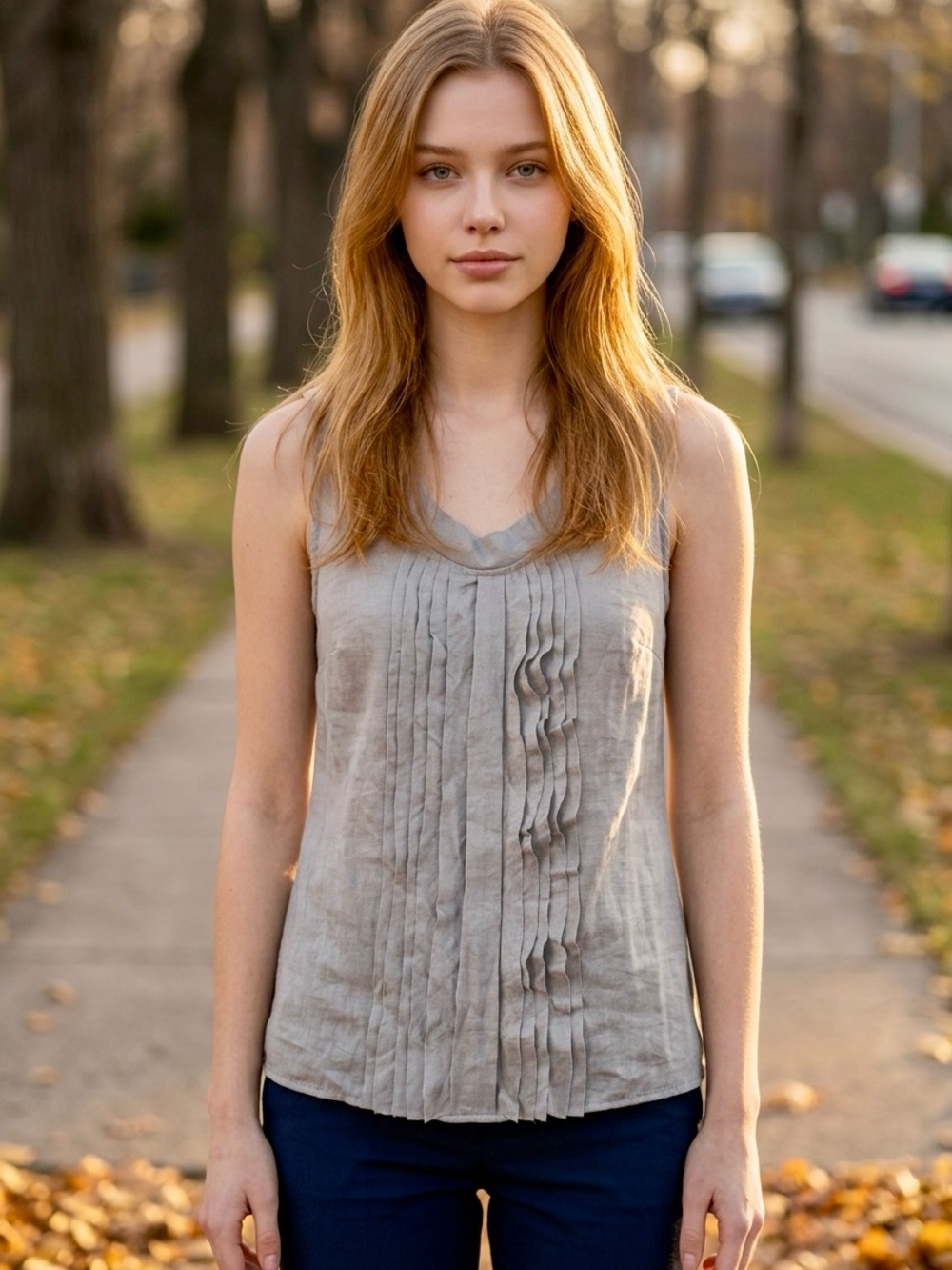 Ann Taylor Light Gray Pintuck  Sleeveless Top